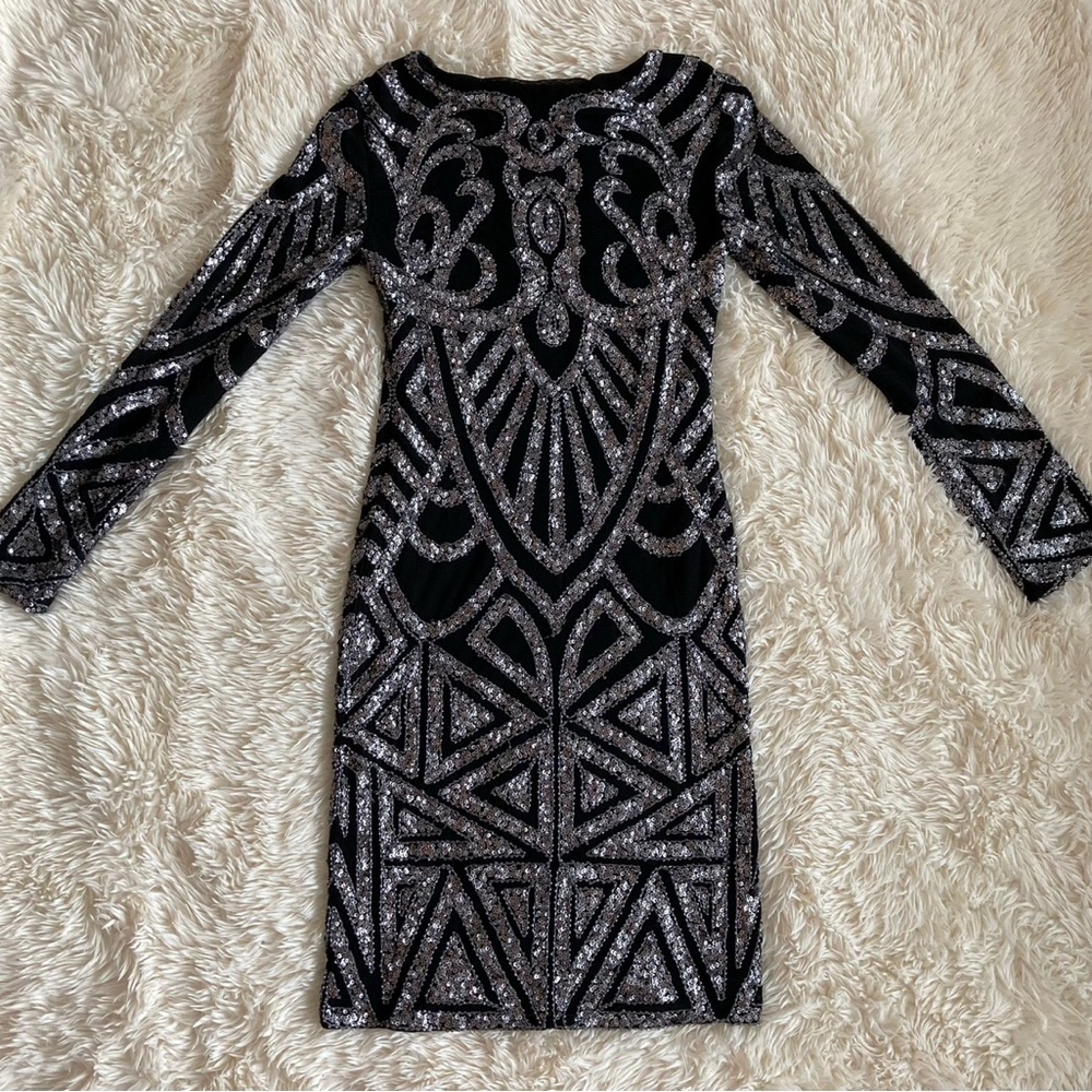 Mendocino Black and Silver Geometric Sequin Dress